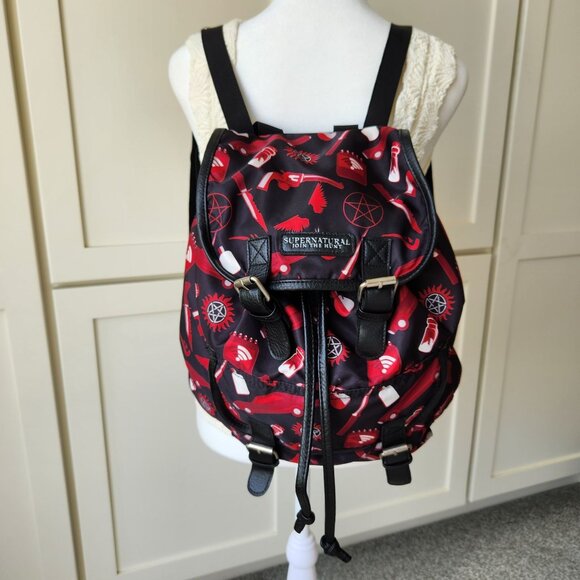 Supernatural Icons Backpack Red Black Fandom Comic Con Costume TV Horror - Picture 1 of 11